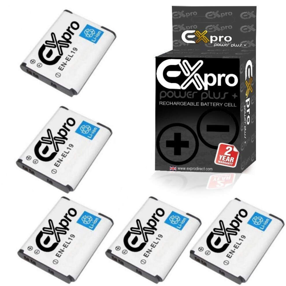 Ex-Pro Replacement Battery En-El19 Enel19 For Nikon Coolpix Cameras - 5 Pack 5055256964083