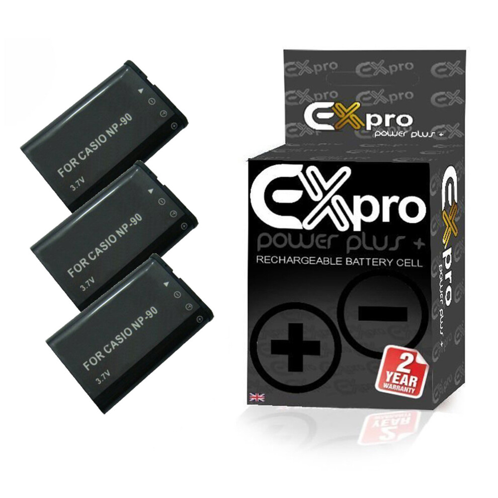 Ex-Pro Digital Camera Battery X3 Np-90 Np90 Casio Exilim Ex-Fh100 Ex-H10 Ex-H15 5055256962850