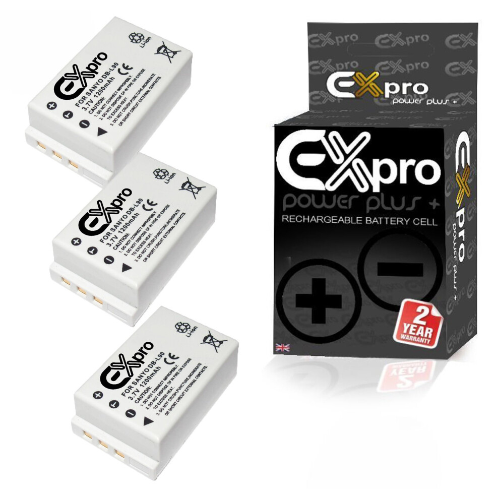 Ex-Pro Digital Camera Battery Db-L90b Db-L90 Db L90 For Sanyo [3 Pack] 5055256962904