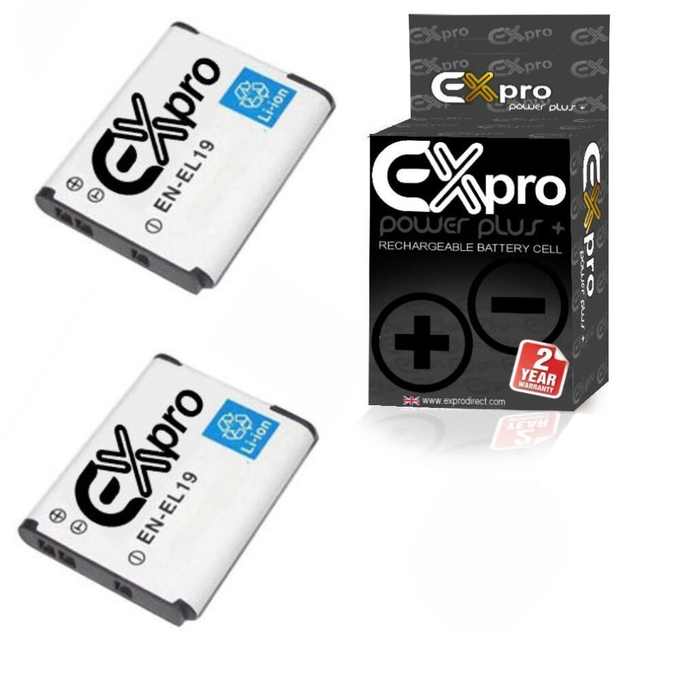 Ex-Pro Replacement Battery En-El19 Enel19 For Nikon Coolpix Cameras - 2 Pack 5055256962386