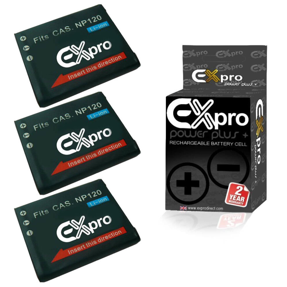 Ex-Pro Digital Camera Battery Np-120 Np120 For Casio Exilim [3 Pack] 5055256963079