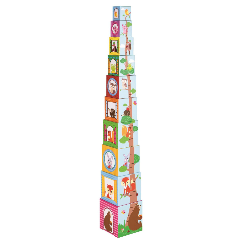 Lelin 10 Pcs Cardboard Forest Animals Numbers Stacking Cubes Educational Toy For Children