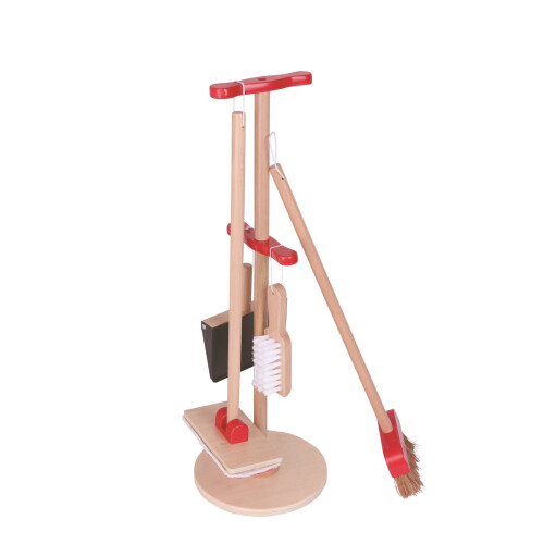 LELIN Wooden Cleaning Pretend Role Play Toy - 11 Pcs Set Includes Broom, Mop, Dustpan, Brush & Organising stand