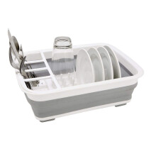 Vinsani® Collapsible Folding Quality Dish Drainer Cutlery Plate Holder Drying Rack - White & Grey