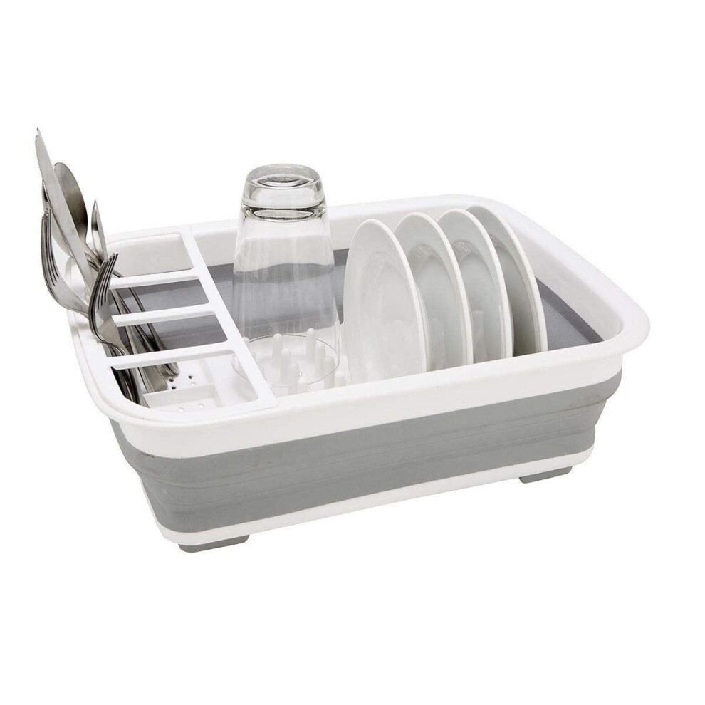 Vinsani Vinsani® Collapsible Folding Quality Dish Drainer Cutlery Plate Holder Drying Rack - & White/Grey