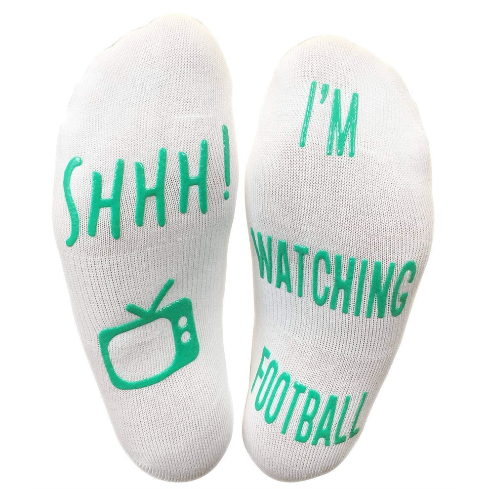 Vinsani® 'Shhh I'm Watching Football' Funny Ankle Socks, Gift For Football Fans - White 