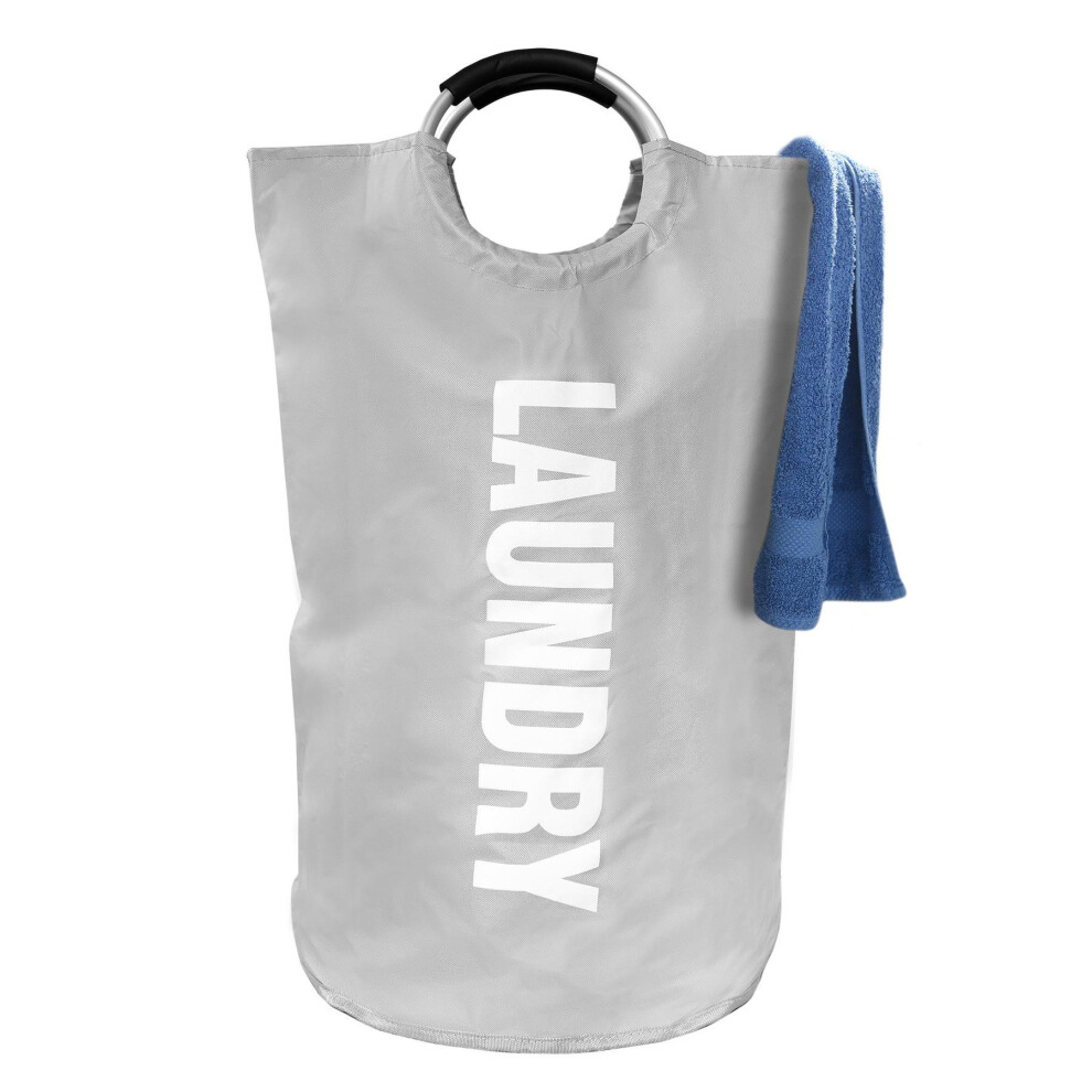 Vinsani® LARGE Collapsible Laundry Hamper Tote Bag - Strong Hard Wearing Waterproof Fabric with Round Aluminium Carrying Handle - LIGHT GREY