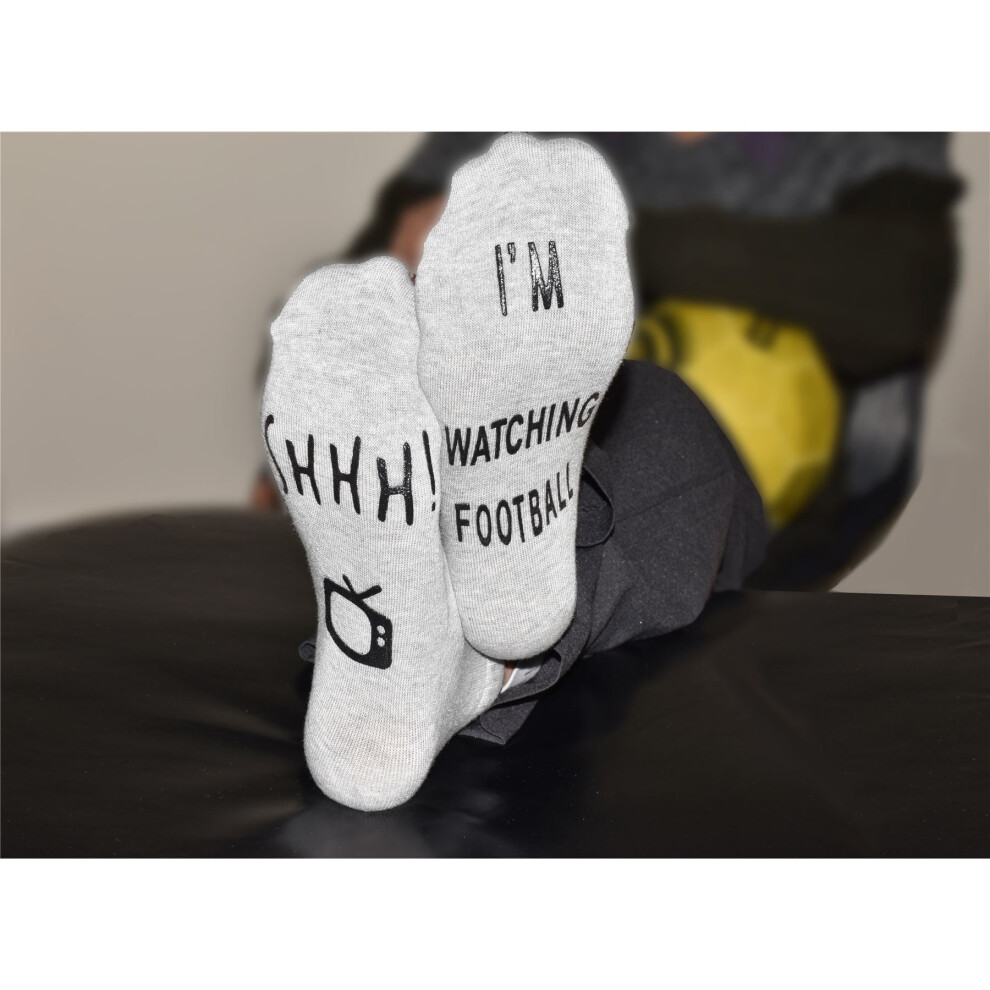 Vinsani 'Shhh I'm Watching Football' Funny Ankle Socks, Gift For Football Fans - Grey 