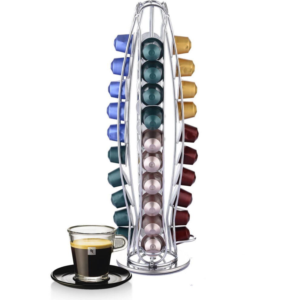 Vinsani Nespresso 40 Pods Rotating Chrome Coffee Capsule Pod Stand