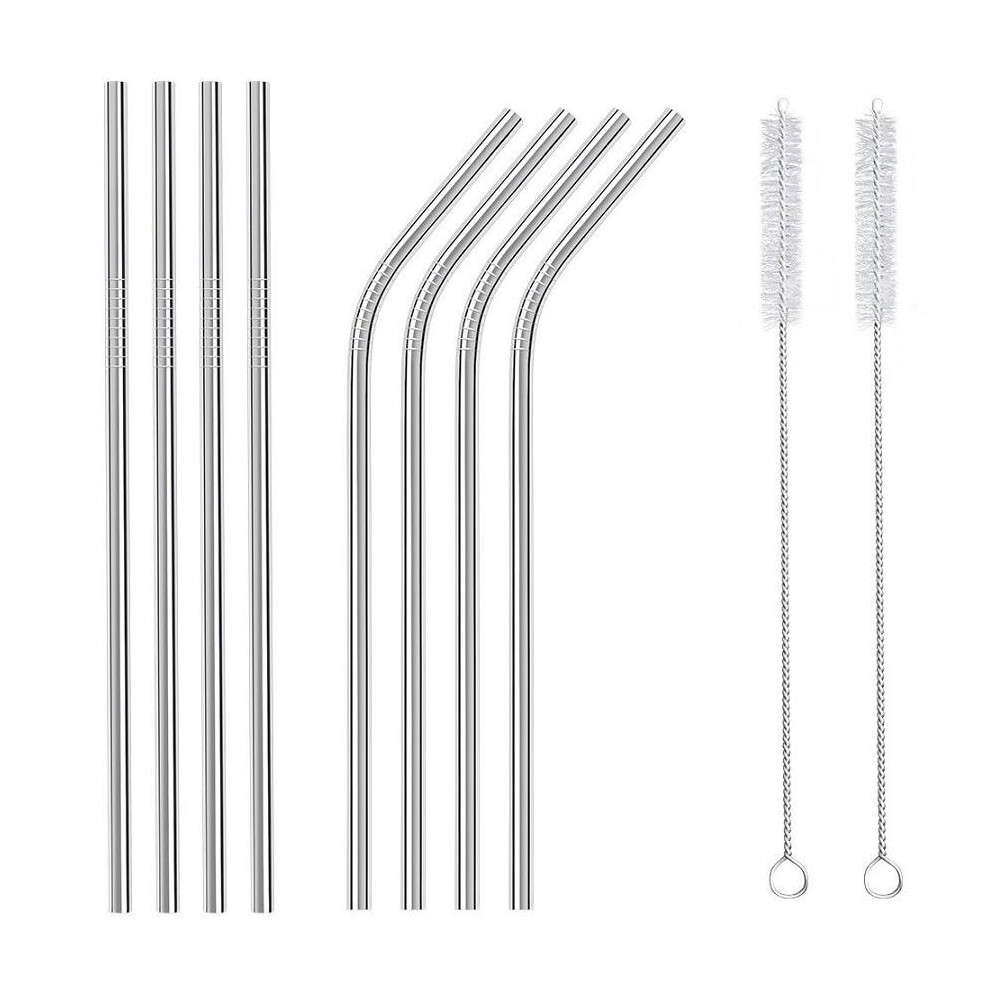 Vinsani Vinsani® 8.5" Stainless Steel Drinking Straws, Reusable Metal Drinking Straws Set Of 8 Silver