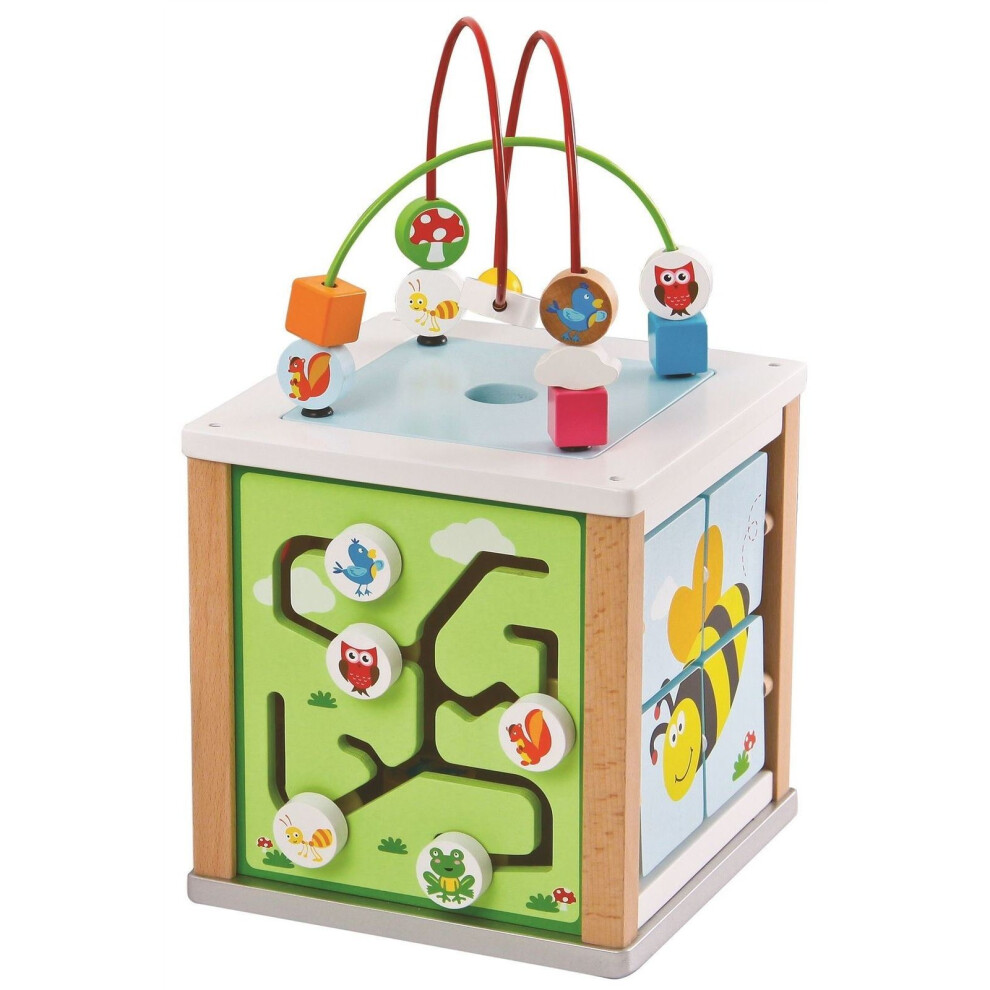 LELIN Wooden Activity Cube Multifunction Toy with Bead Wire Maze, Shape Sorter