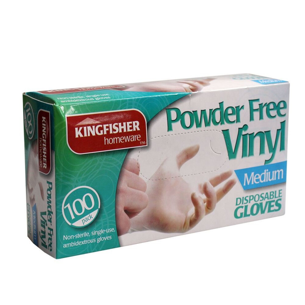 Kingfisher Powder Free Disposable Vinyl Gloves, Medium - Pack of 100