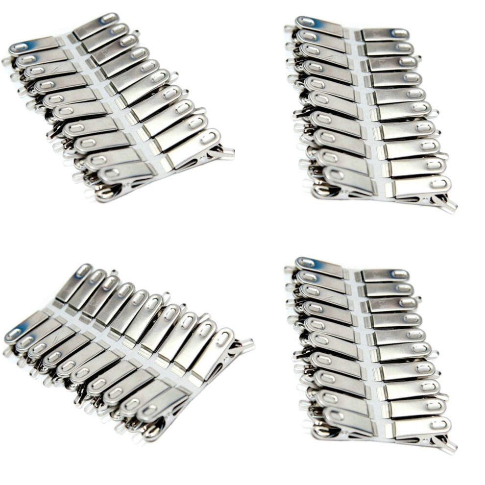 Vinsani 4 Packs Of 20 Stainless Steel Spring Loaded Metal Laundry Clothes Clip Pegs