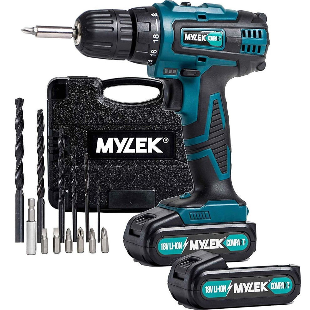 (Green) Mylek 18V Fast Charge Drill With Spare Battery