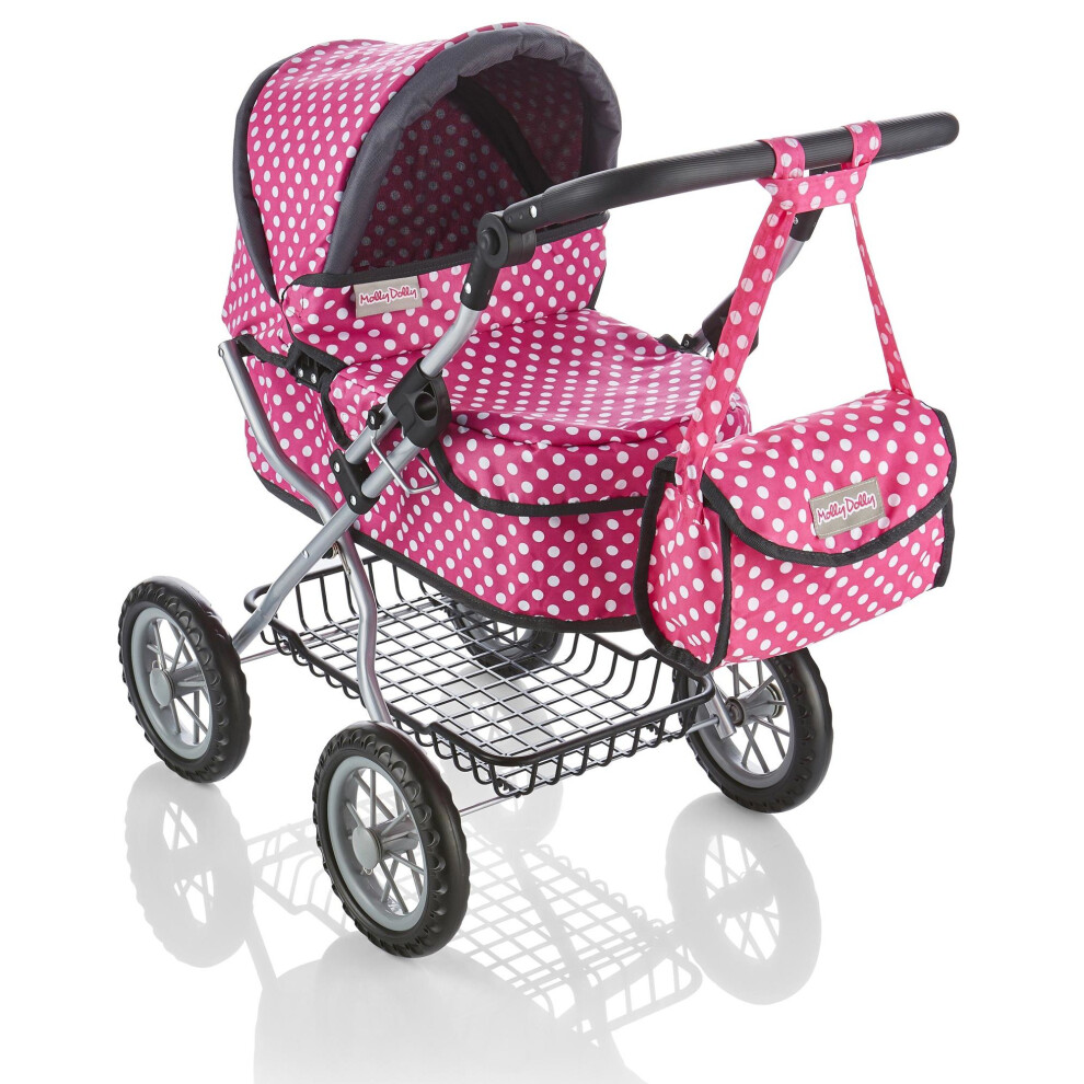 Molly Dolly Dolls Pram With Adjustable Handle Pink