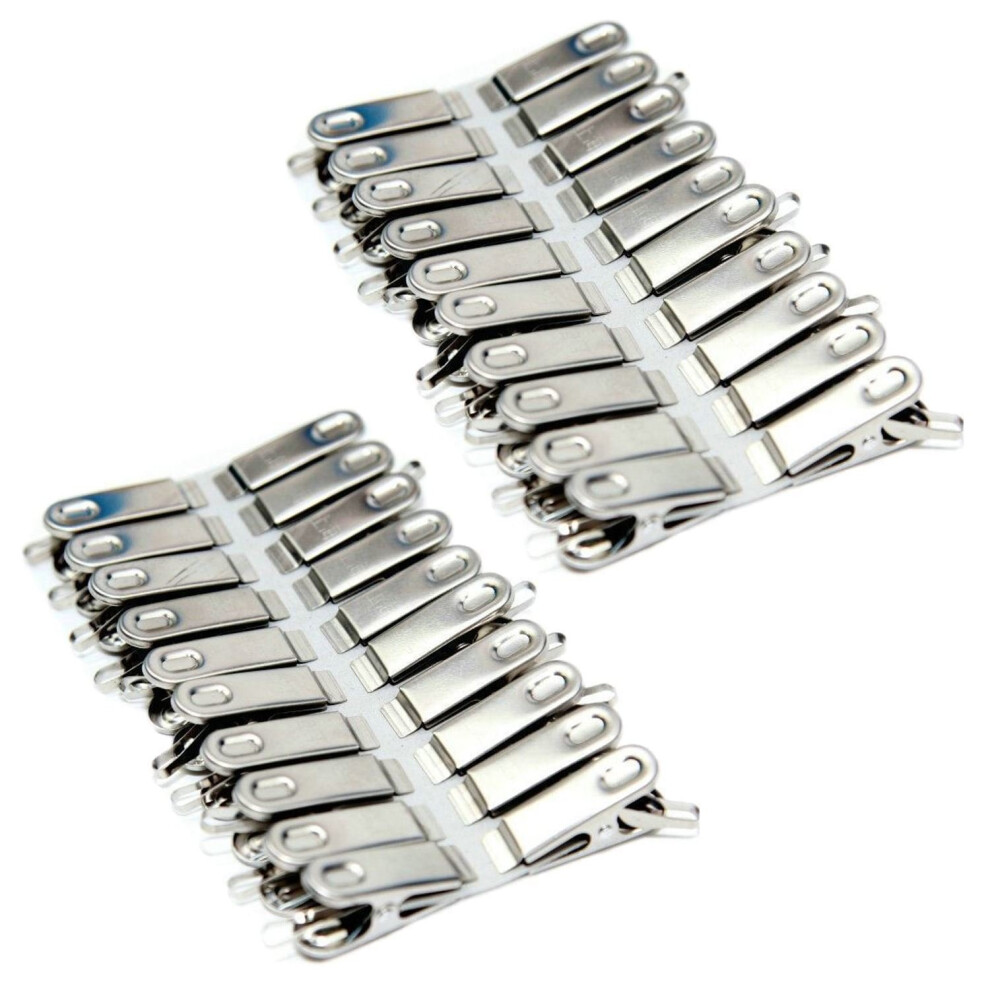 Vinsani 2 Packs of 20 Stainless Steel Spring Loaded Metal Laundry Clothes Clip Pegs