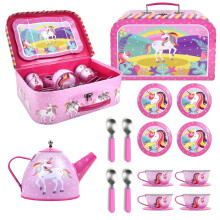 SOKA® Unicorn Metal Tea Set & Carry Case Toy for Kids - 18 Pcs Illustrated Colourful Design Toy Tea Set for Children Role Play