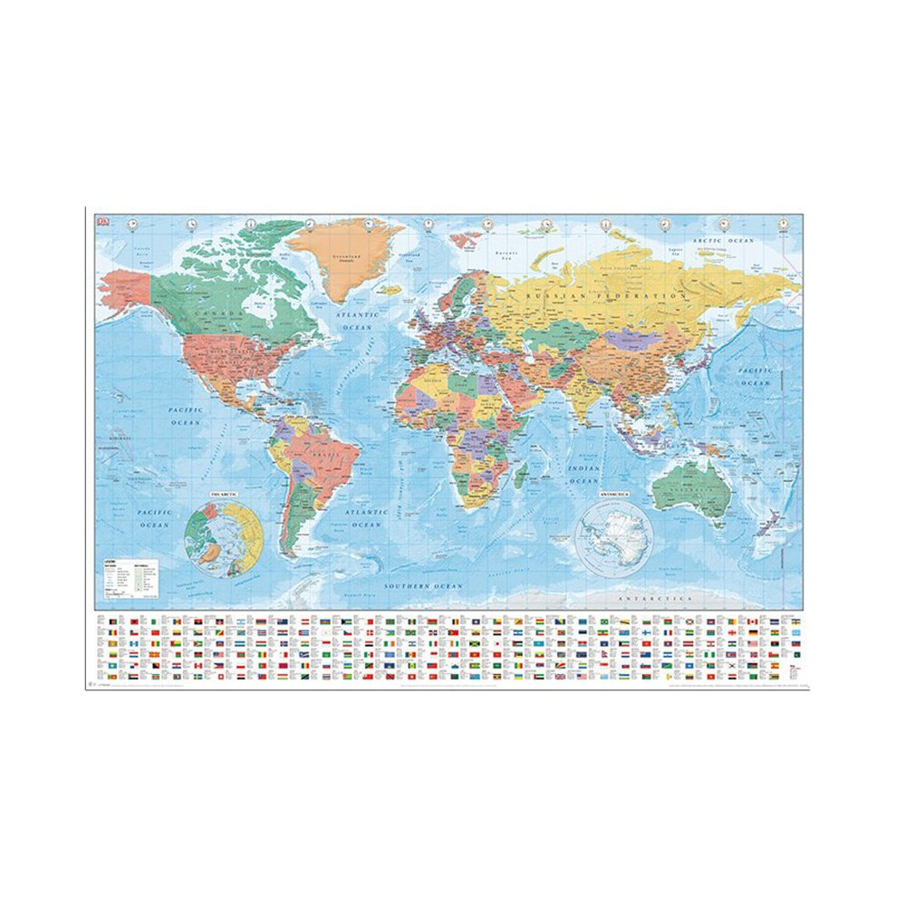 World Map With Flags And Facts Poster