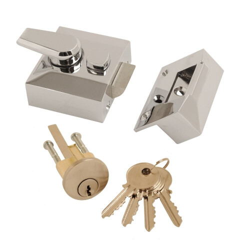 (Chrome Narrow) iON Hardware Front Door Nightlatch Lock