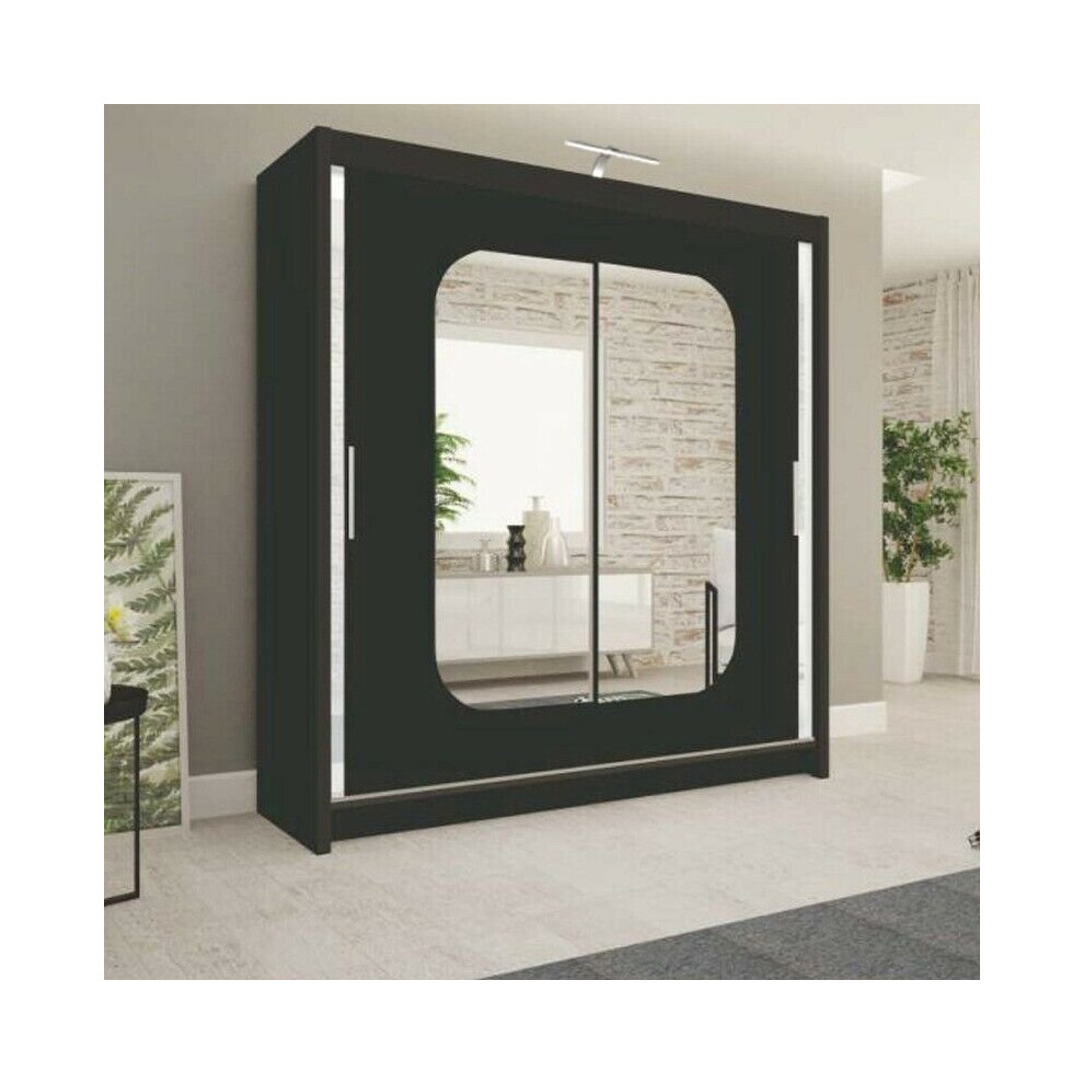 (Black, 180cm) MN Furniture Marika Mirrored Sliding Door Bedroom Wardrobe