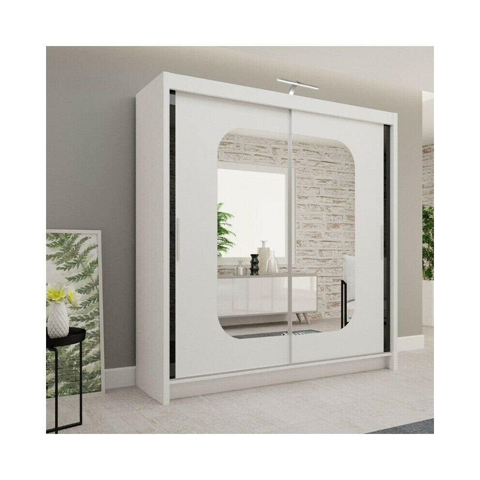 (White, 180cm) MN Furniture Marika Mirrored Sliding Door Bedroom Wardrobe