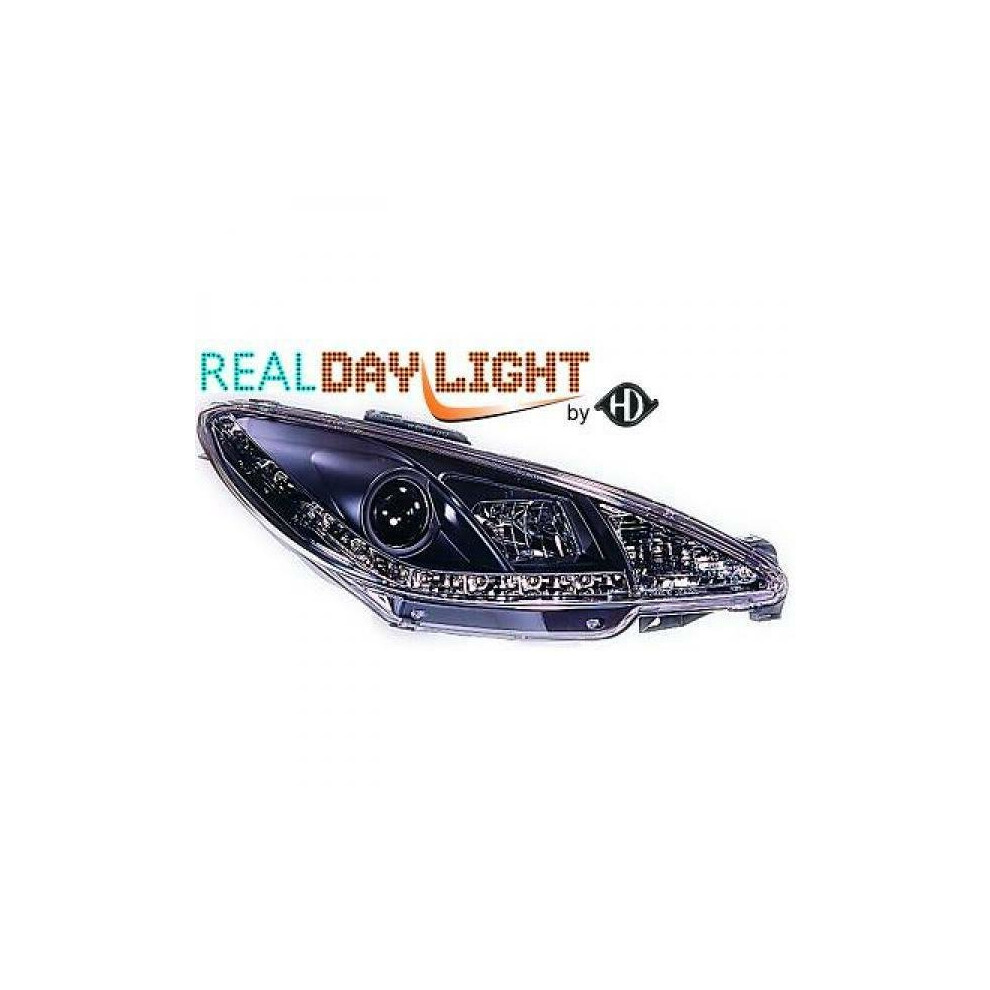 Lhd Projector Led Drl Headlights Pair Clear Peugeot 206 206Cc 98-08 Black 4052355129079