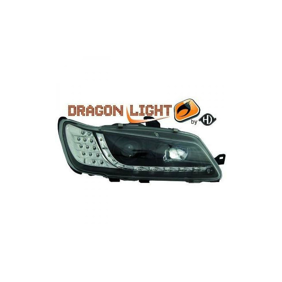 LHD Projector Headlights Pair LED Dragon DRL Lights Black Peugeot 306 II 97-01-image-OPC-P5FQJPG-NEW
