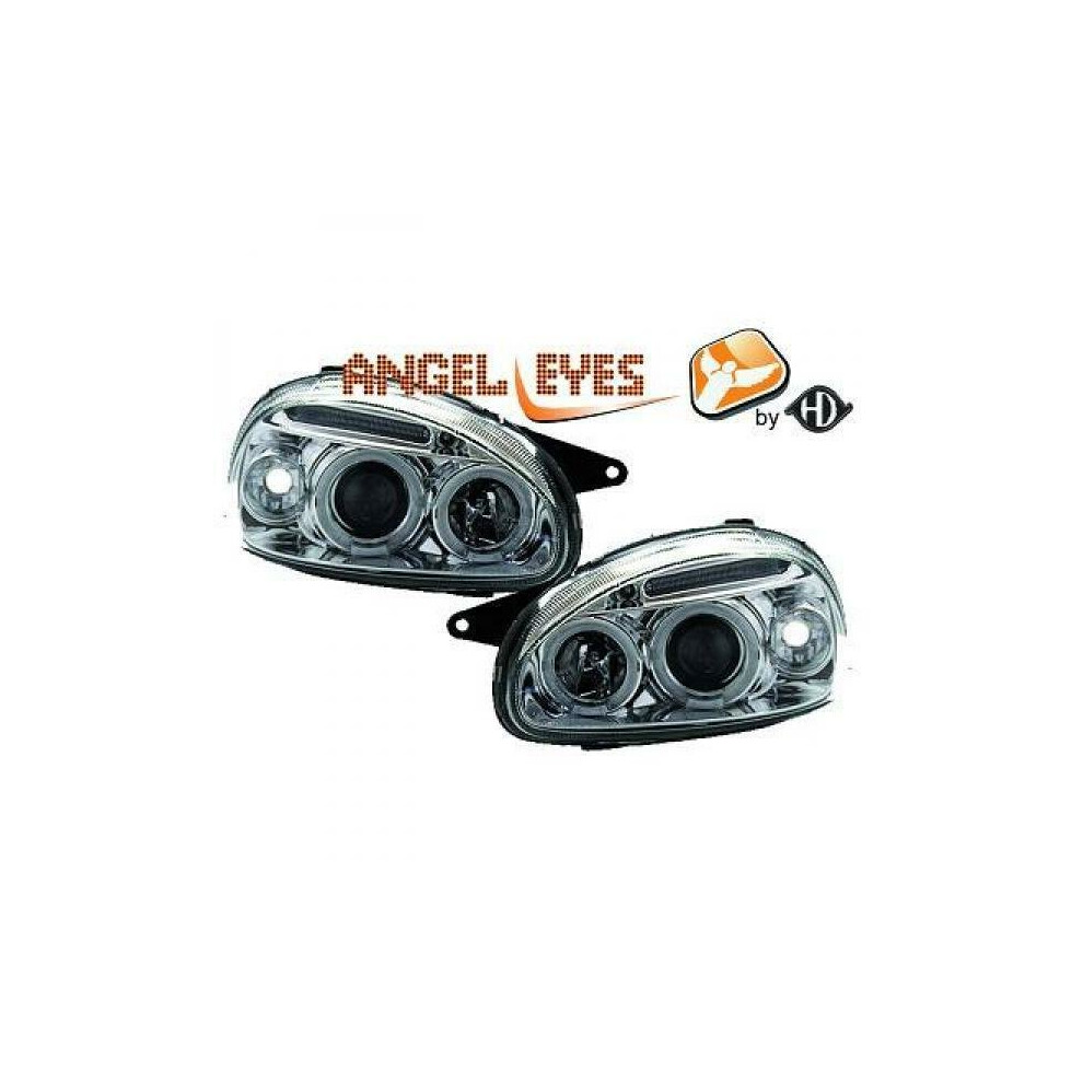 Lhd Projector Headlights Pair Angel Eyes Clear Chrome Manual Vauxhall Corsa B 93-00 White 4052355064561