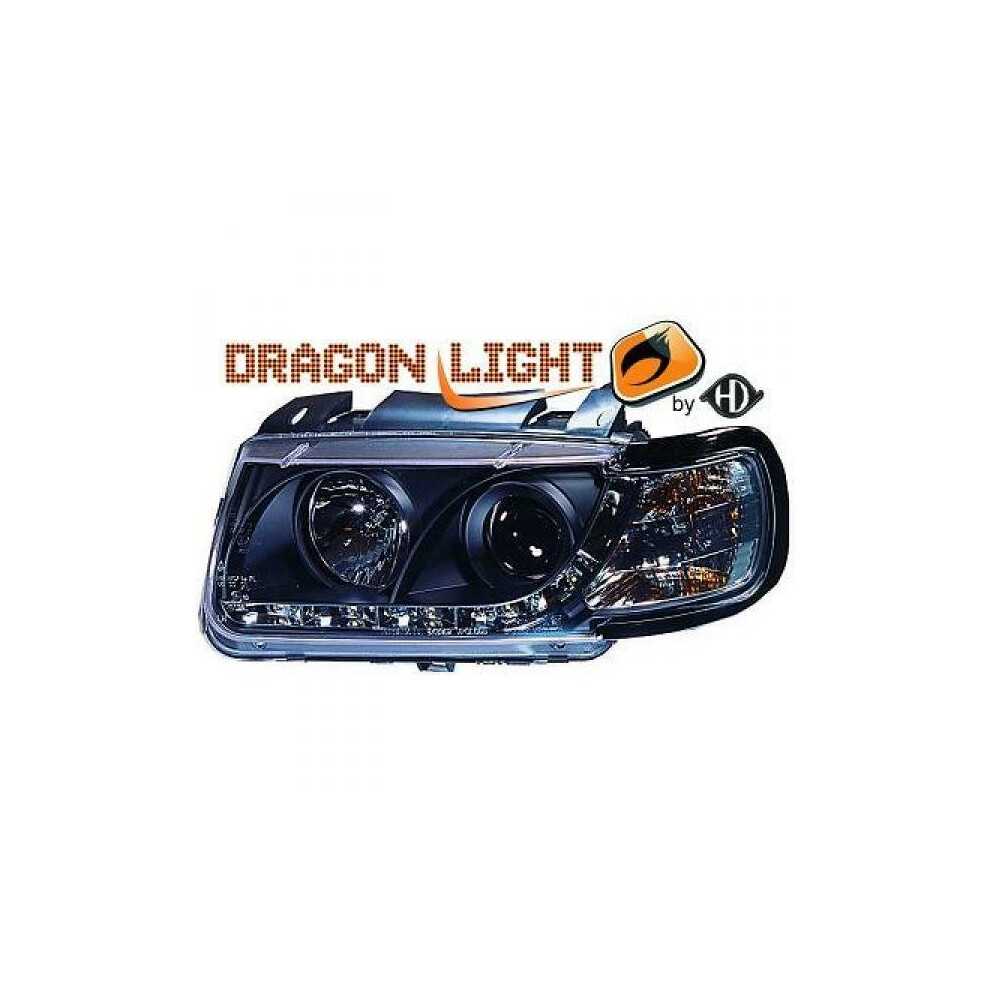 Lhd Projector Headlights Headlamp Pair Led Dragon Drl Lights Clear Vw Polo 94-99 Black 4052355077905