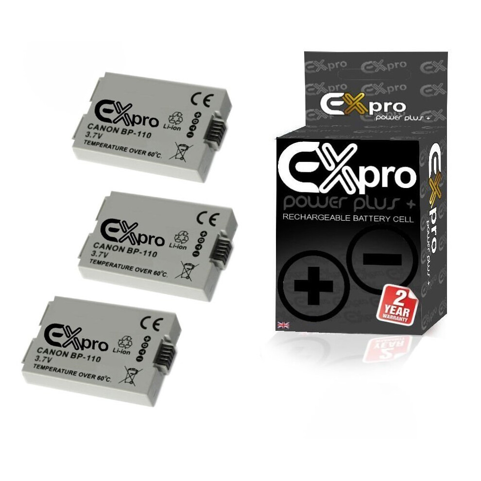 Ex-Pro Digital Camera Battery X3 Bp-110 Bp110 For Canon Hf R20 Hf R21 Hf R26 5055256971692