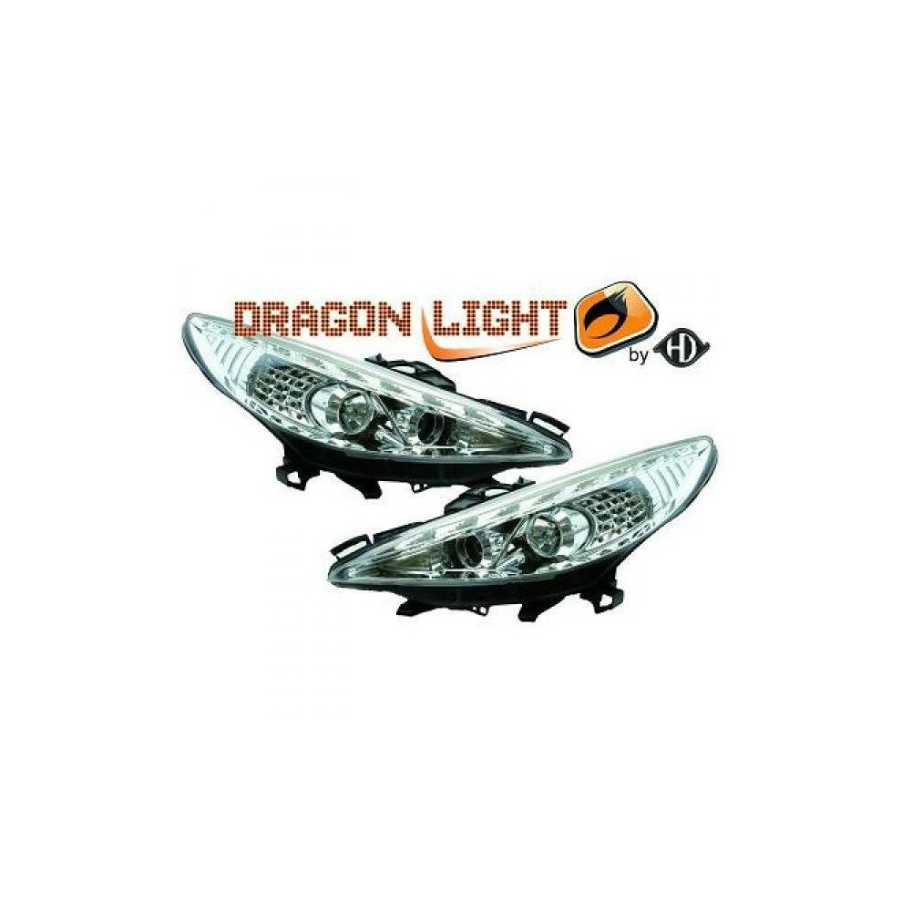 Lhd Projector Headlights Pair Led Dragon Drl Lights Clear Chrome H1 Peugeot 207 06-12 4052355269058