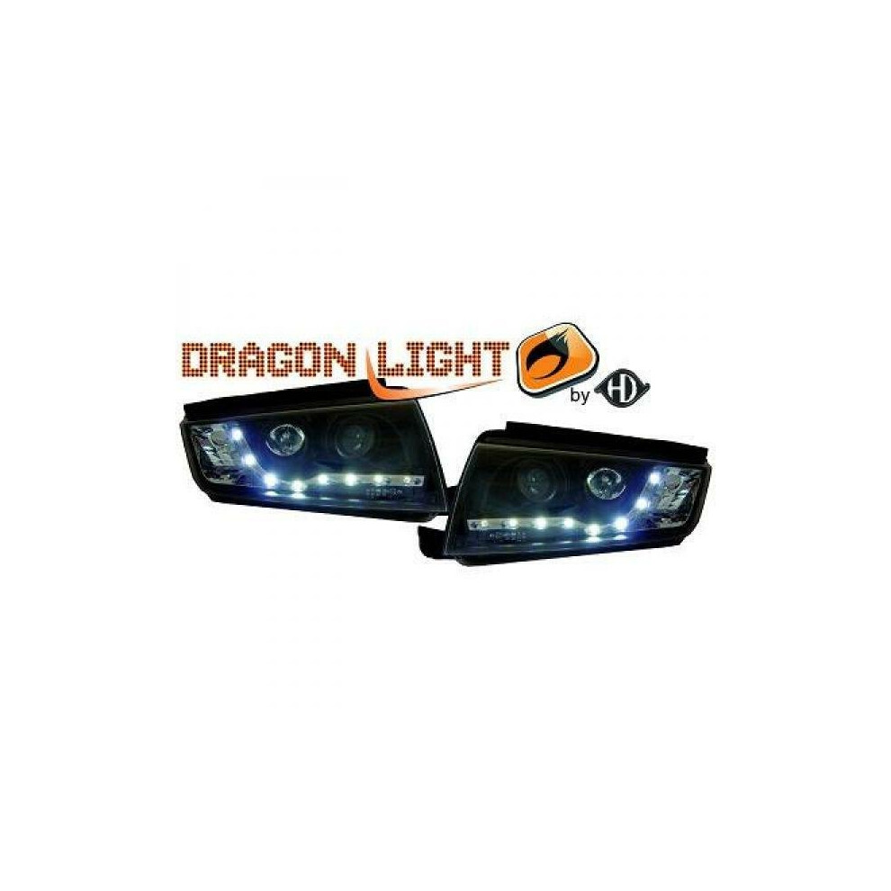 Lhd Projector Headlights Pair Led Dragon Drl Lights Clear Skoda Fabia 99-07 Black 4052355204486