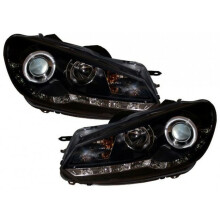 Black DRL Look Devil Eye Projector Headlights Lamp Part For VW Golf 6 09+