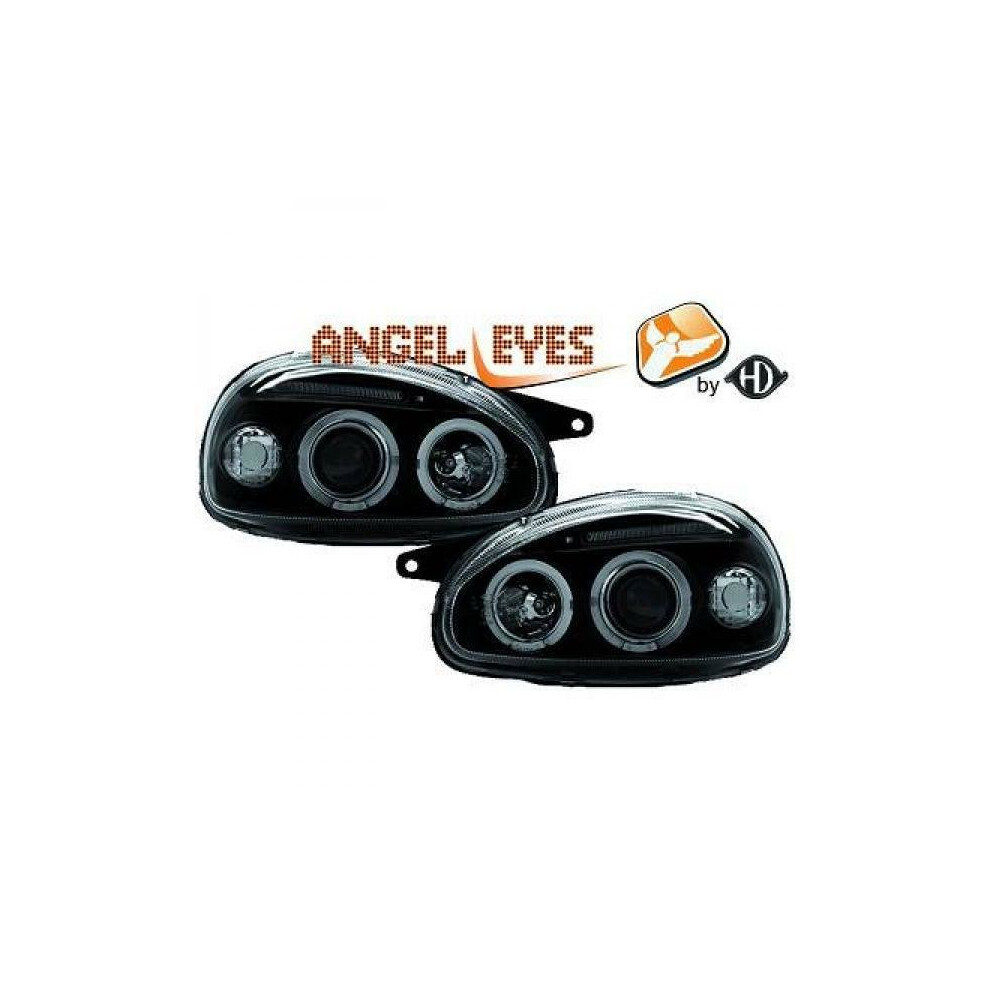Lhd Projector Headlights Pair Angel Eyes Clear Vauxhall Corsa B 93-00 Black 4052355064660
