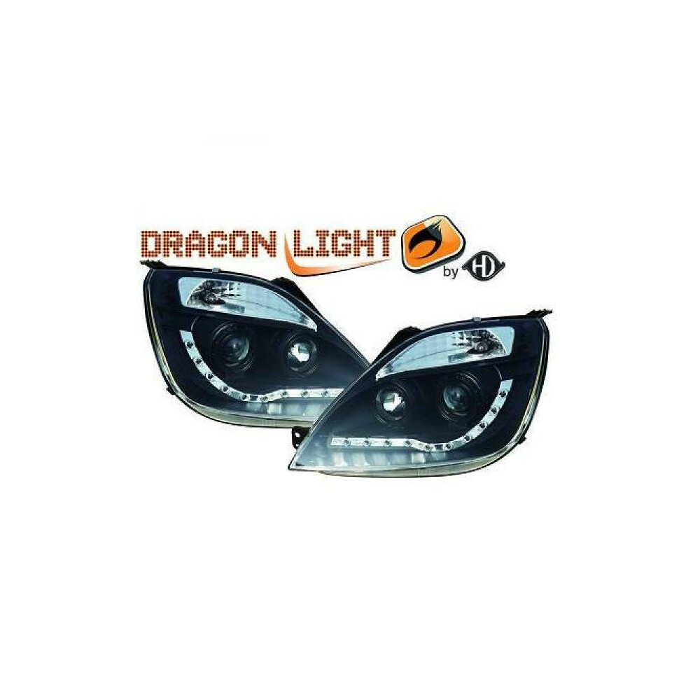 Lhd Projector Headlights Pair Led Dragon Drl Lights Clear Ford Fiesta 02-08 Black 4052355030115