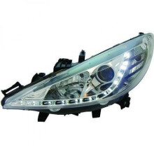 LHD Projector Headlights Pair LED Dragon DRL Lights Clear Chrome Peugeot 207 06-12