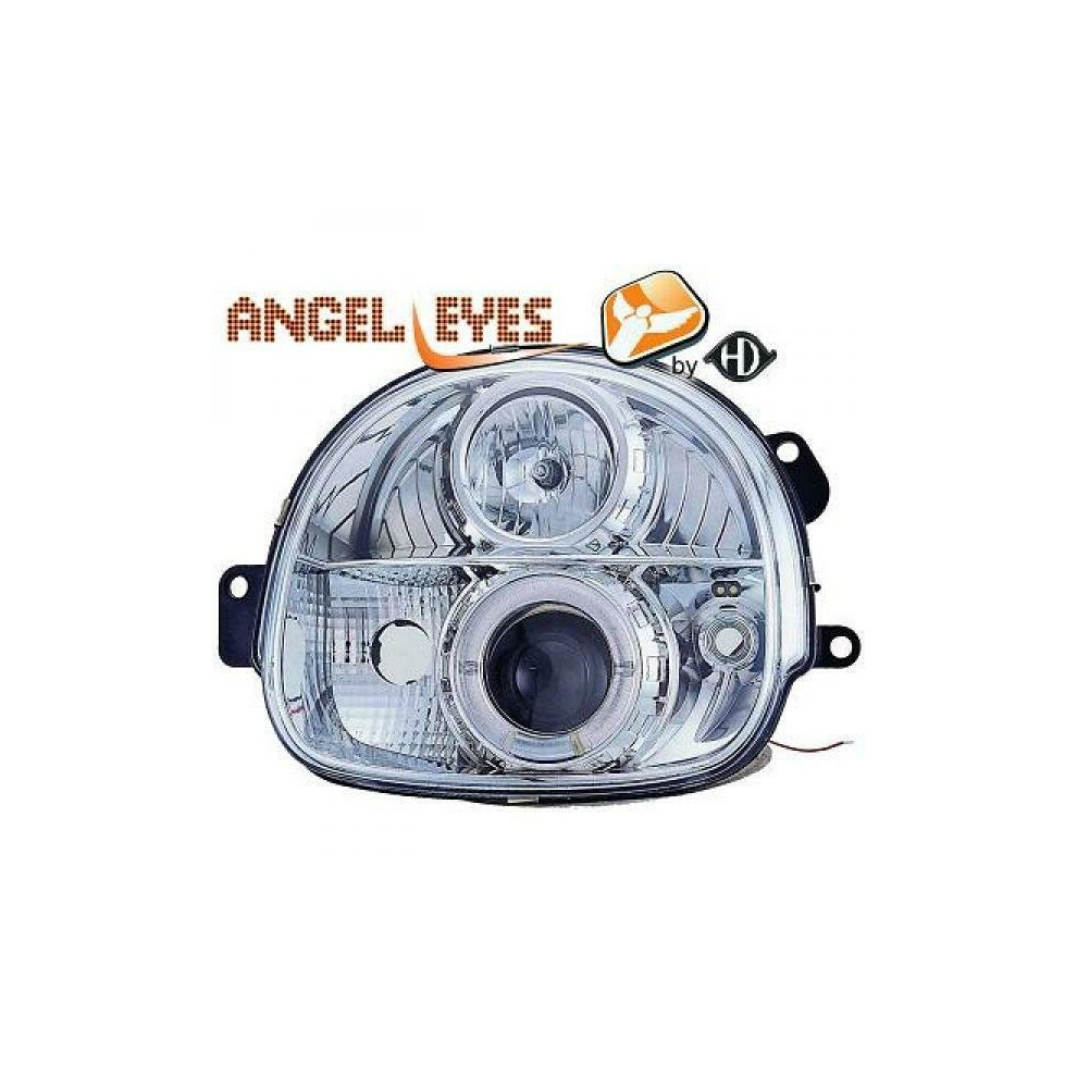 LHD Projector Headlights Pair Angel Eyes Clear Chrome Renault Twingo 93-98-image-OPC-P5FQSVC-NEW