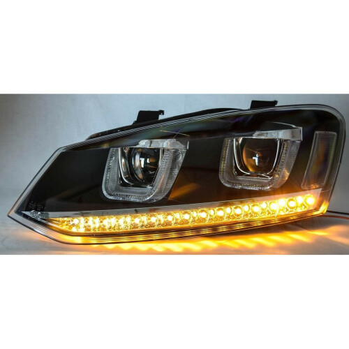 Rhd For VW Polo 6R 6C 2009- Black DRL LED Projector Headlights Dynamic Indicator 2