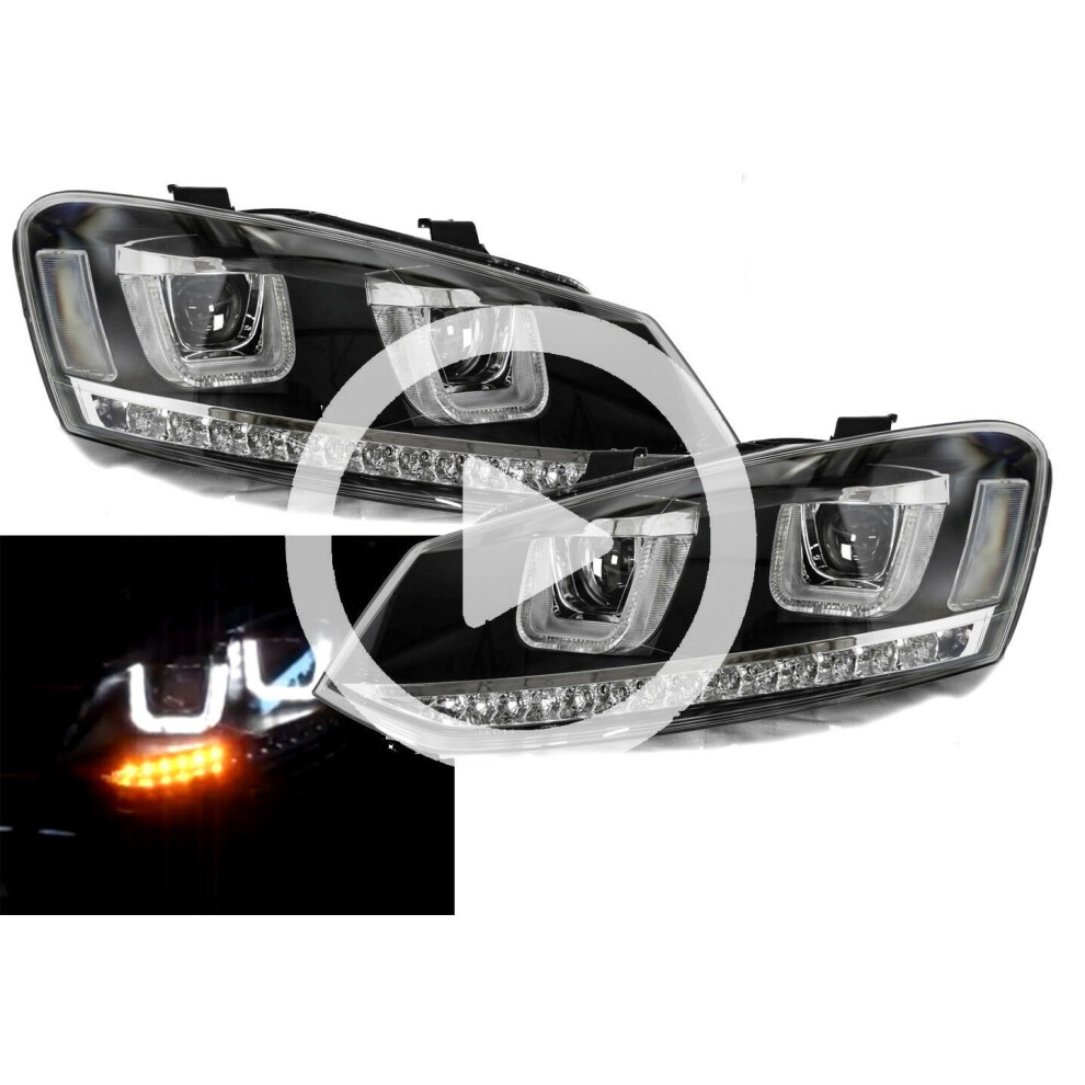 Rhd For VW Polo 6R 6C 2009- Black DRL LED Projector Headlights Dynamic Indicator