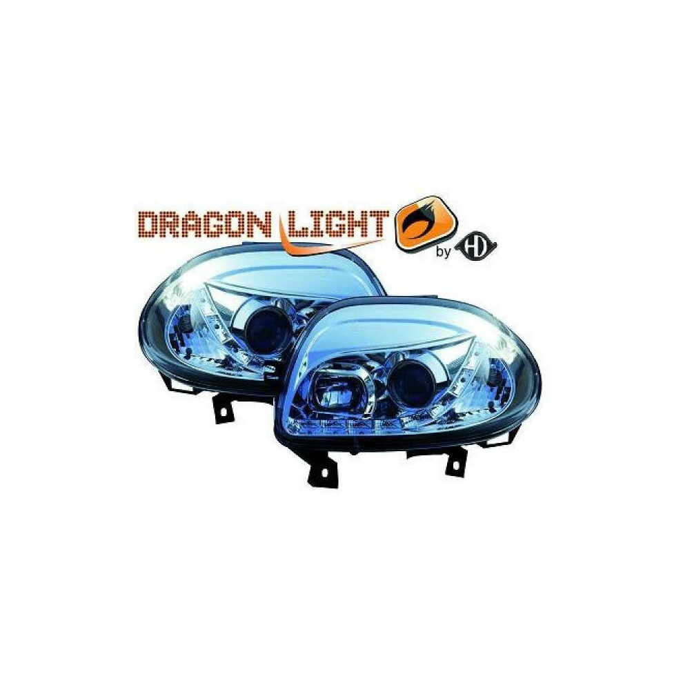 Lhd Projector Headlights Pair Led Dragon Drl Lights Clear Chrome Renault Clio Ii 98-01 4052355136237