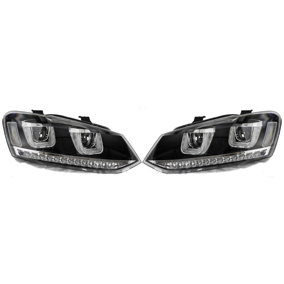 Rhd For Vw Polo 6R 6C 2009- Drl Led Projector Headlights With Led Indicato Black 4250929708433