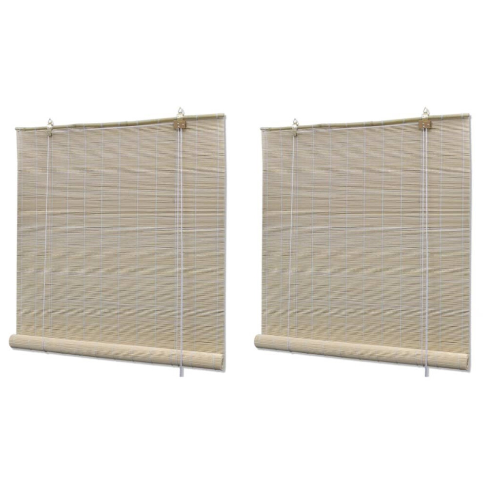 Vidaxl Bamboo Roller Blinds Kitchen Blackout Curtain 2 Pcs 120X160 Cm Natural