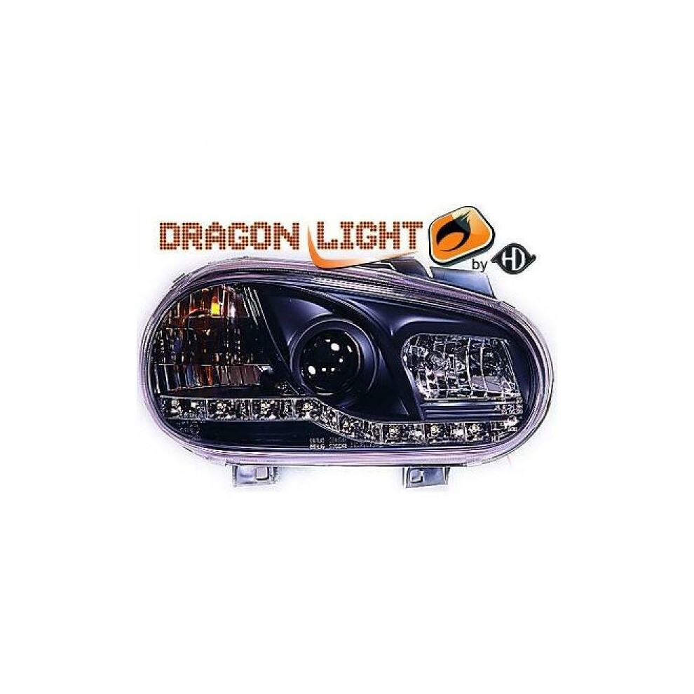 Lhd Projector Headlights Pair Led Dragon Drl Lights Clear H1 H1 Vw Golf Iv 97-03 Black 4052355084651