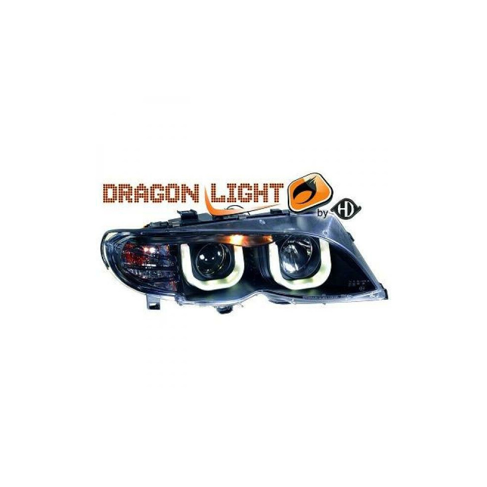LHD Projector Headlights Pair LED Dragon DRL Black BMW 3 Series E46 01-05 4dr