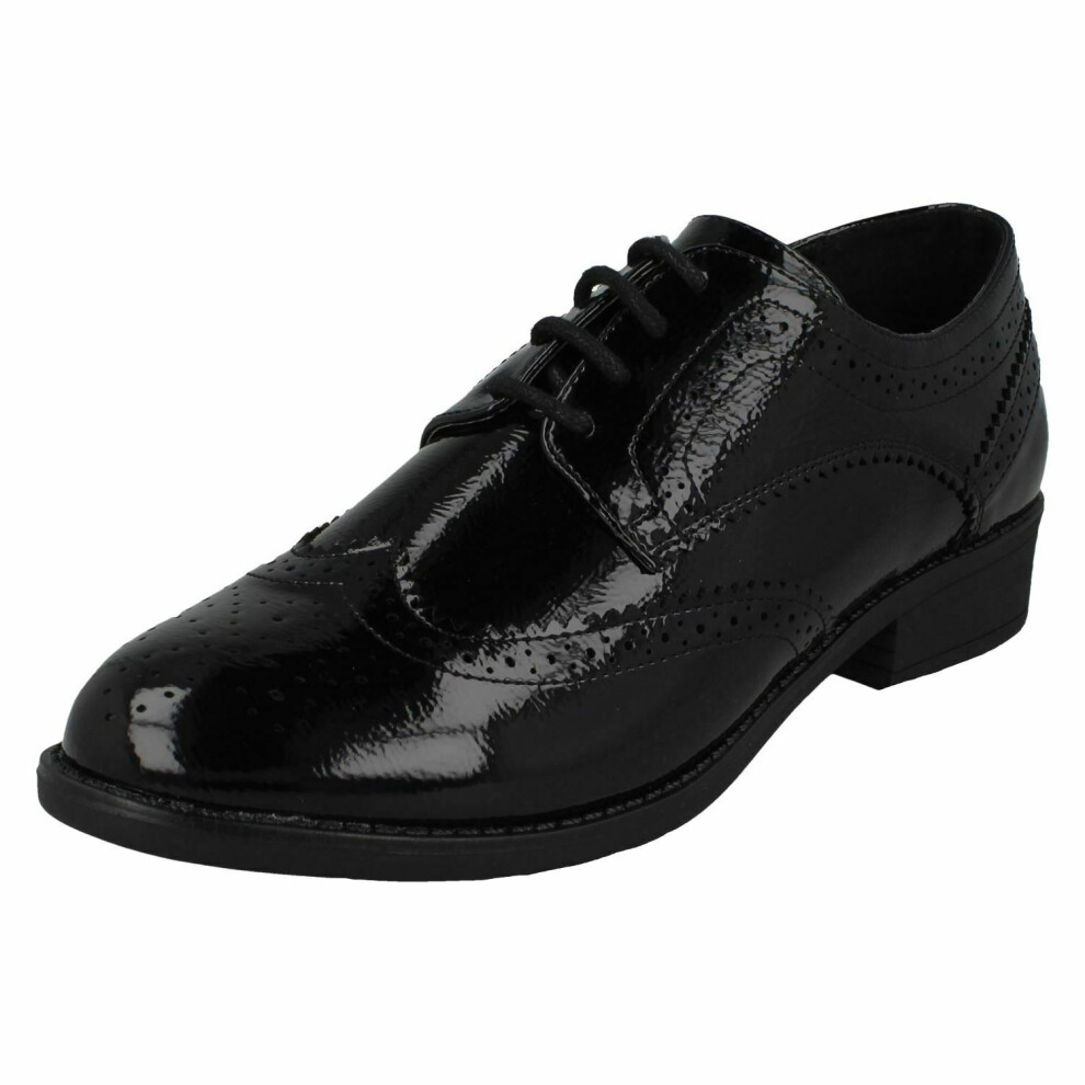 Spot On (7 Uk, ) Ladies/Womens Patent Brogue Shoes Black