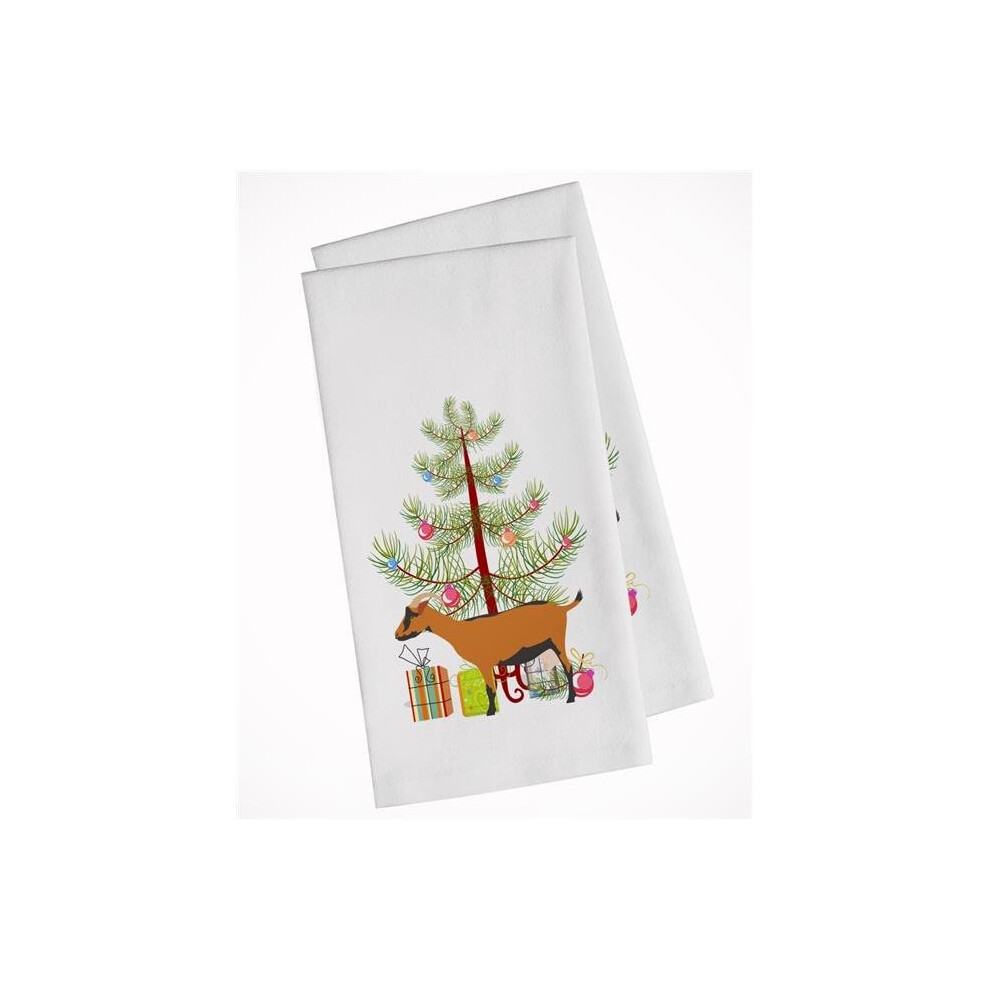Lot de 2 torchons de cuisine blancs de No   l, motif ch   vre d'Oberhasli