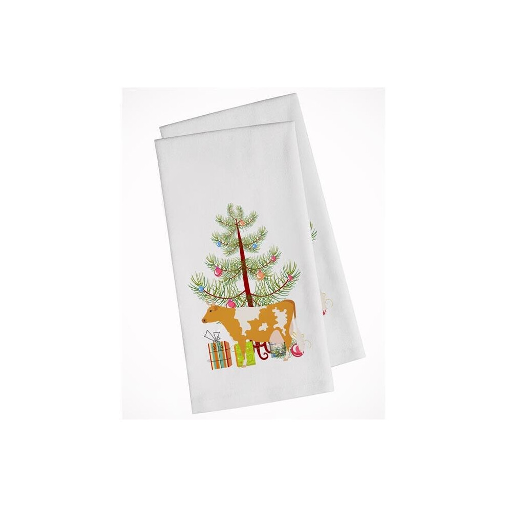 Lot de 2 torchons de cuisine blancs de No   l motif vache Guernesey