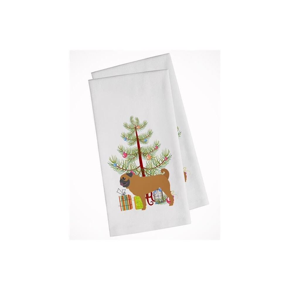 Lot de 2 torchons de cuisine blancs motif carlin et sapin de No   l