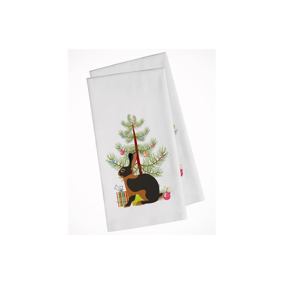 Lot de 2 torchons de cuisine blancs de No   l     motif lapin beige