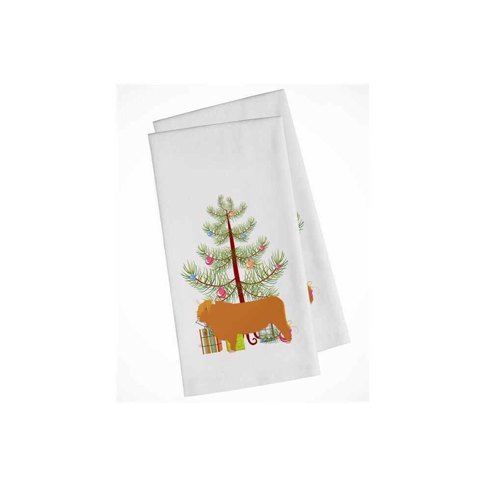 Lot de 2 torchons de cuisine blancs de No   l motif vache des Highlands